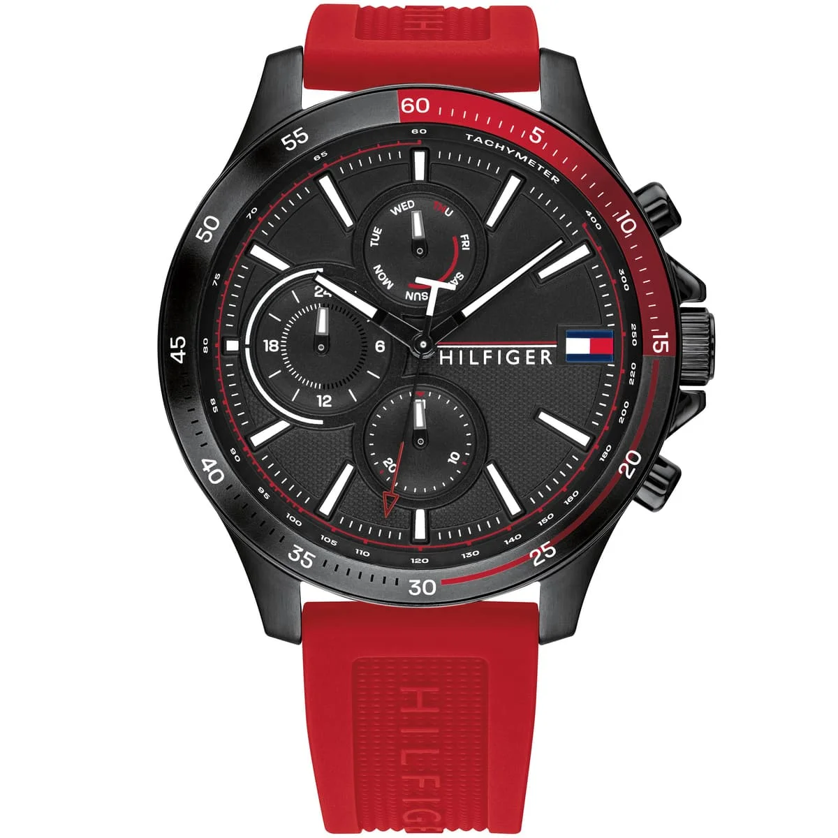 Tommy Hilfiger Bank Men's Watch 1791722 Black Dial Red Silicone Strap