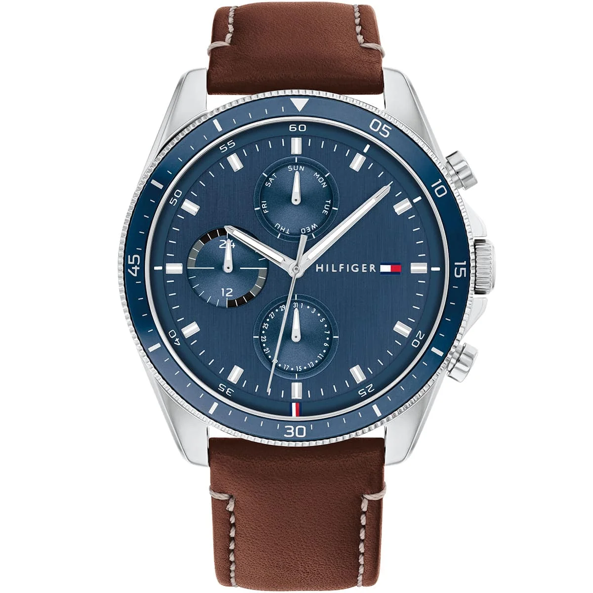 Tommy Hilfiger Parker Men's Watch 1791837 Blue Dial Brown Genuine Leather Strap