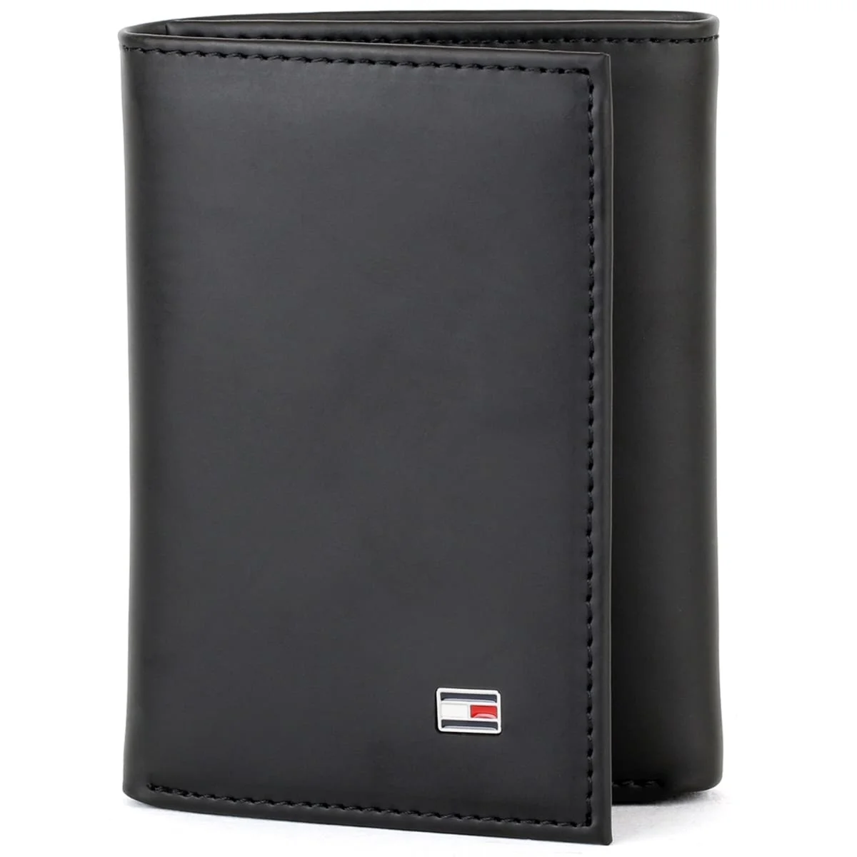 Tommy Hilfiger Wallet Men Black Genuine Leather Slim Trifold