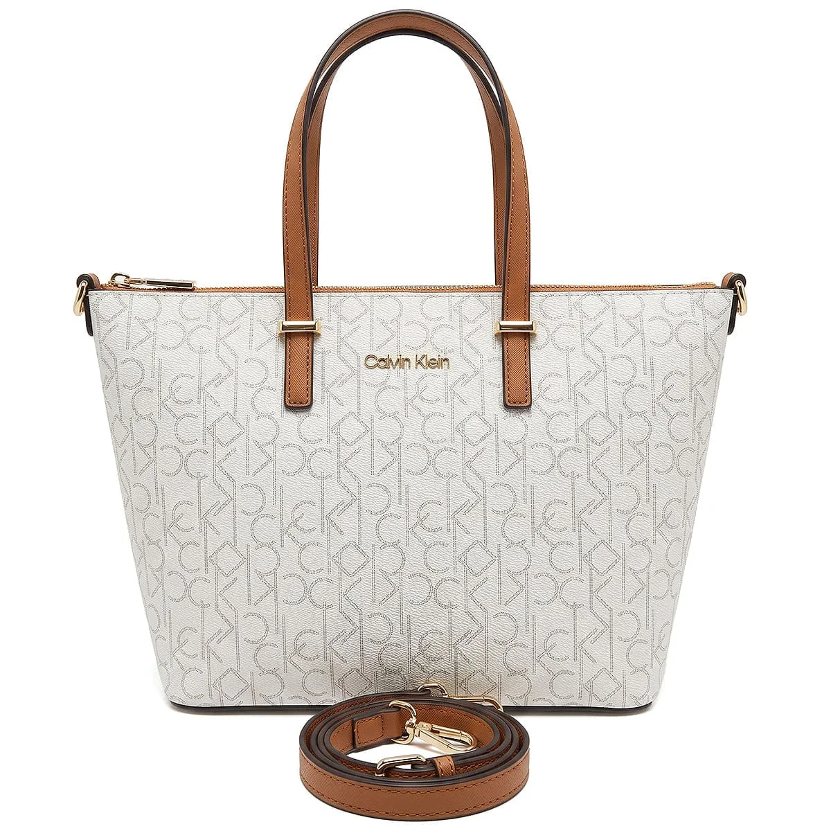 CALVIN KLEIN Brown – Khaki – White Women Shoulder Bag (Tote Bag)