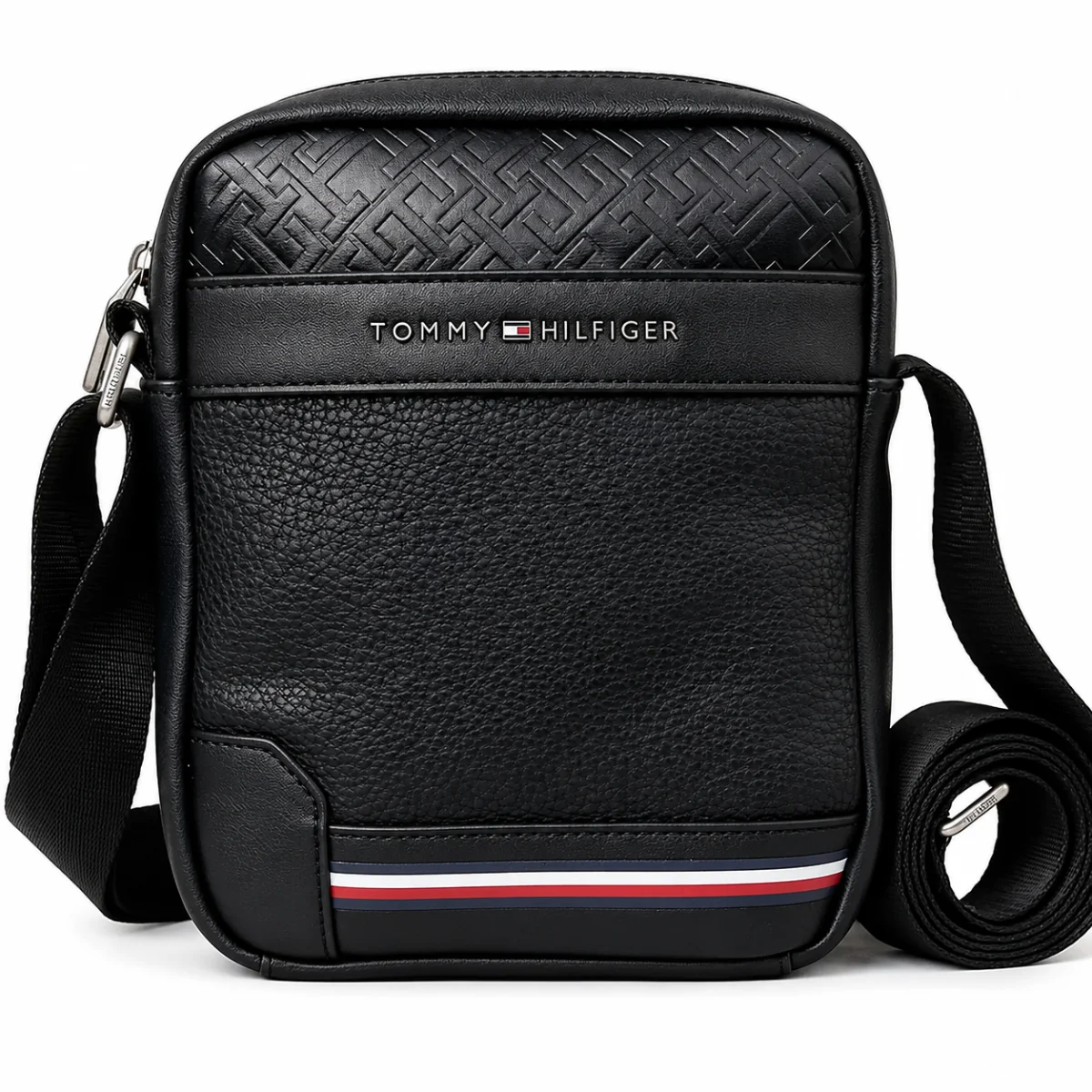 Tommy Hilfiger Black Textured Vertical Crossbody Bag