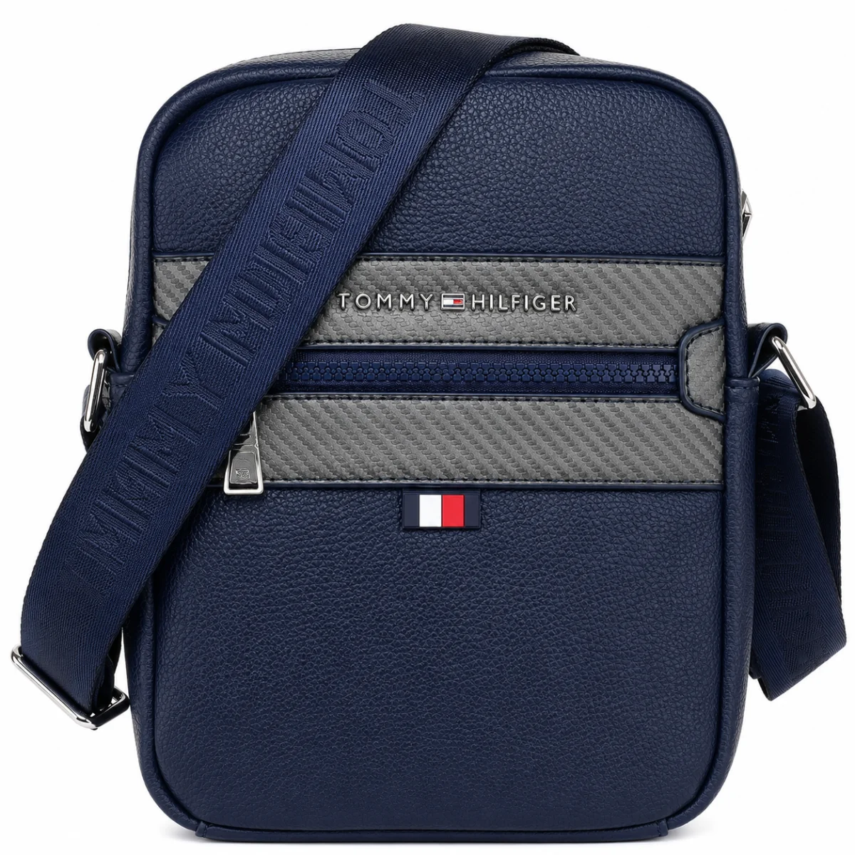 Black Leather Tommy Hilfiger Crossbody Messenger Men Bag
