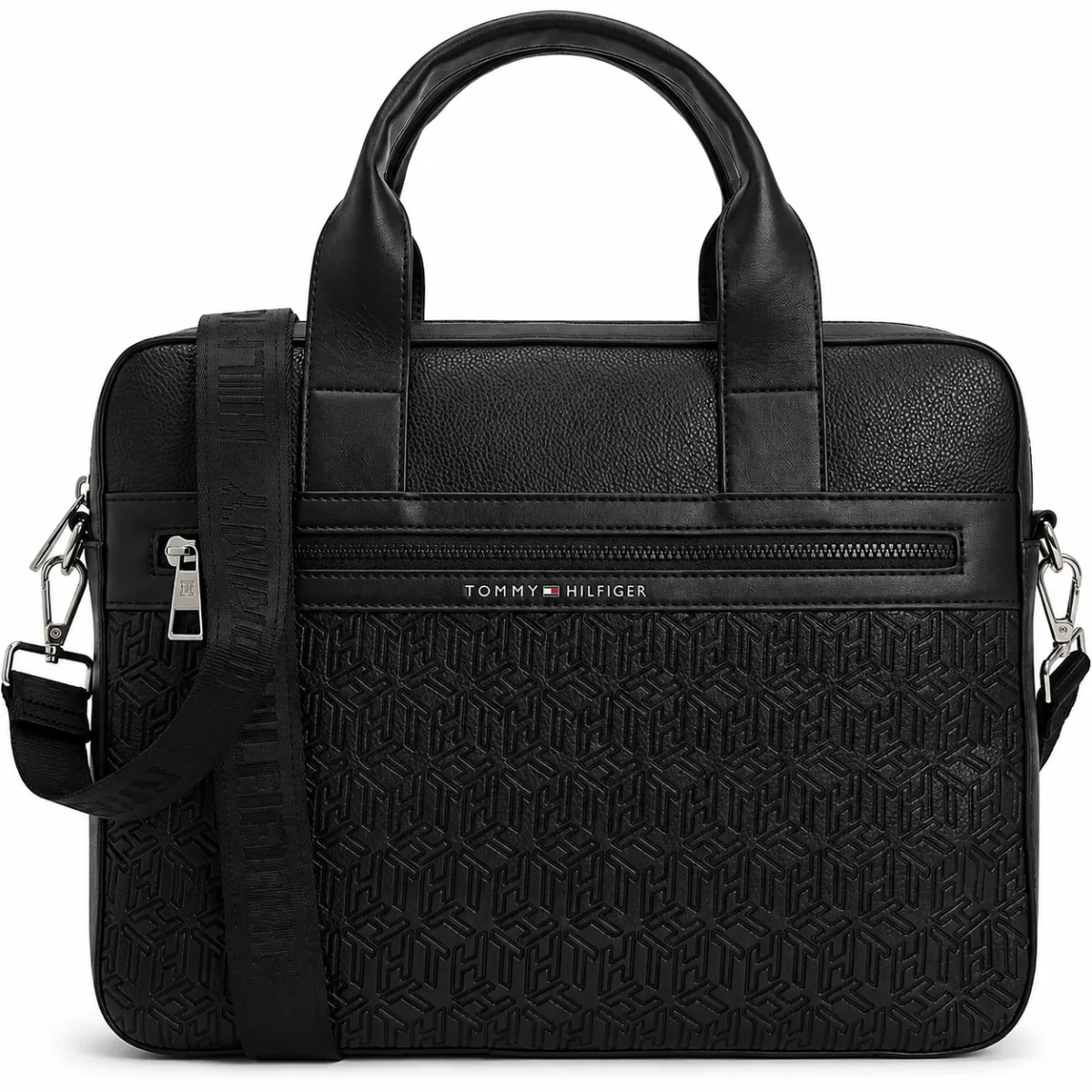 Tommy Hilfiger Men's Black Monogram Laptop Briefcase Bag