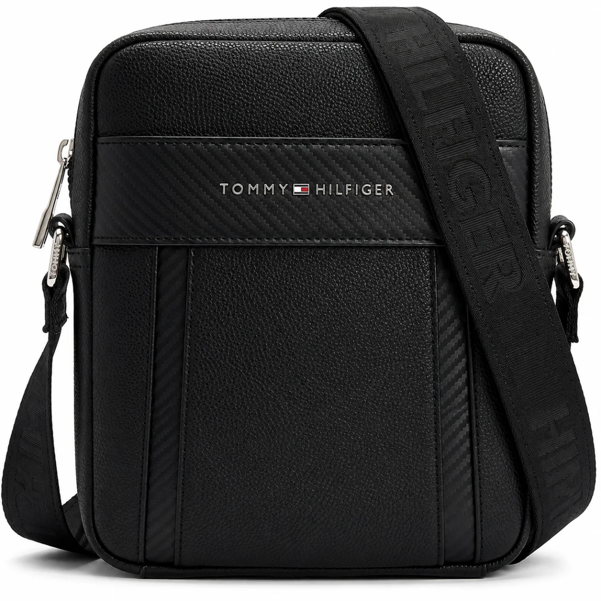 Tommy Hilfiger Men’s Black Carbon Panel Crossbody Bag