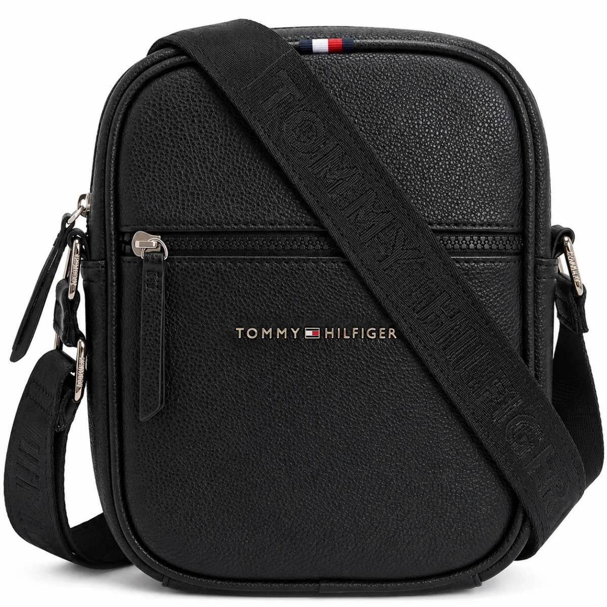 Tommy Hilfiger Men’s Black Pebbled Zip Crossbody Bag