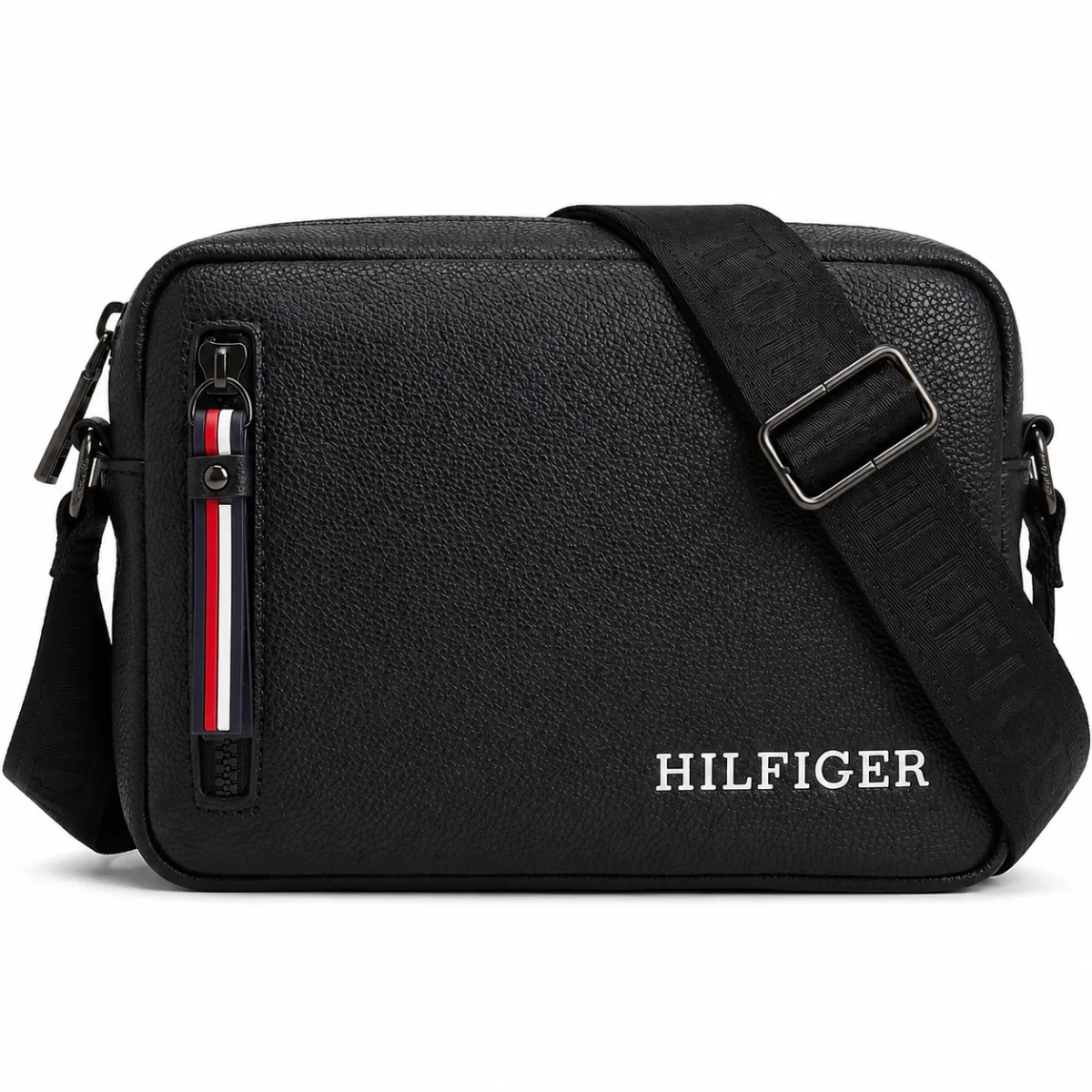 Tommy Hilfiger Men’s Black Pebbled Reporter Crossbody Bag
