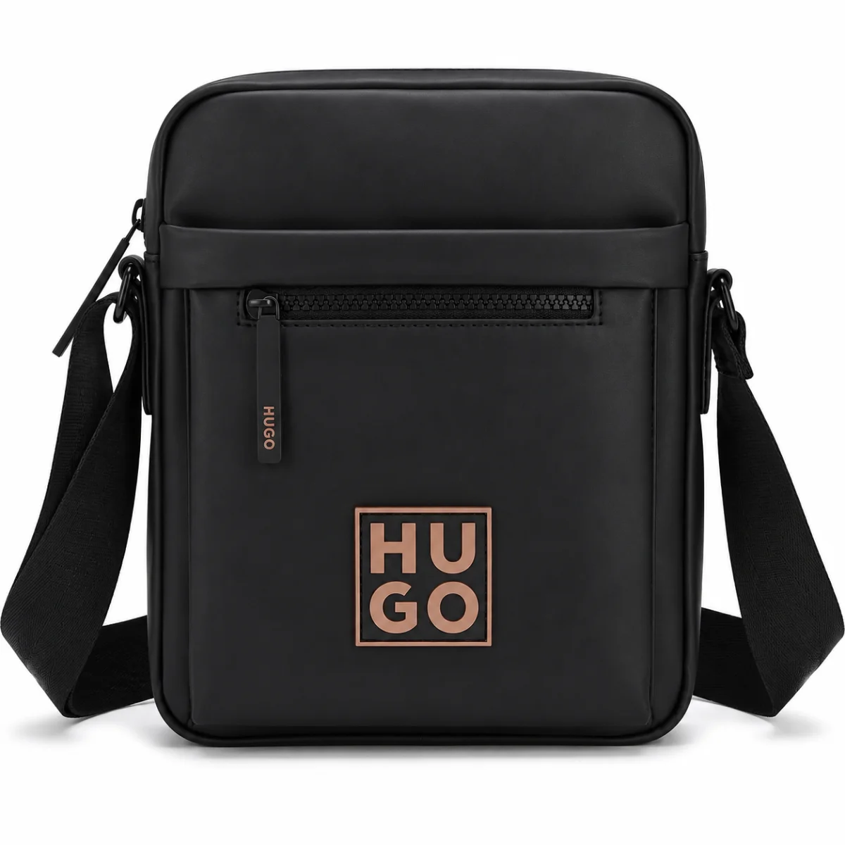 Hugo Boss Men's Black Crossbody Bag with Square Logo Badge