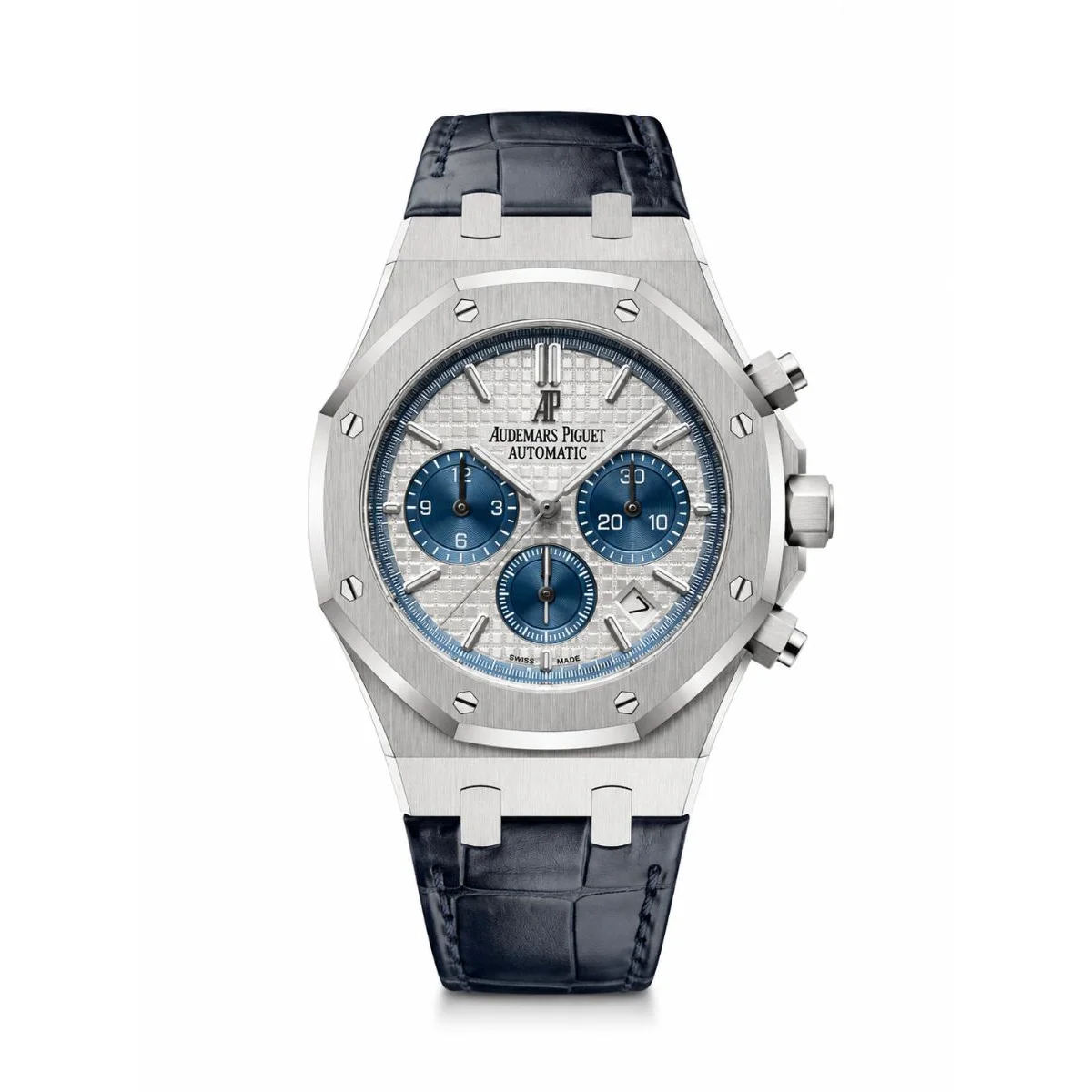Audemars Piguet Royal Oak Automatic Stainless Steel Blue & Silver Dial Watch & black leather