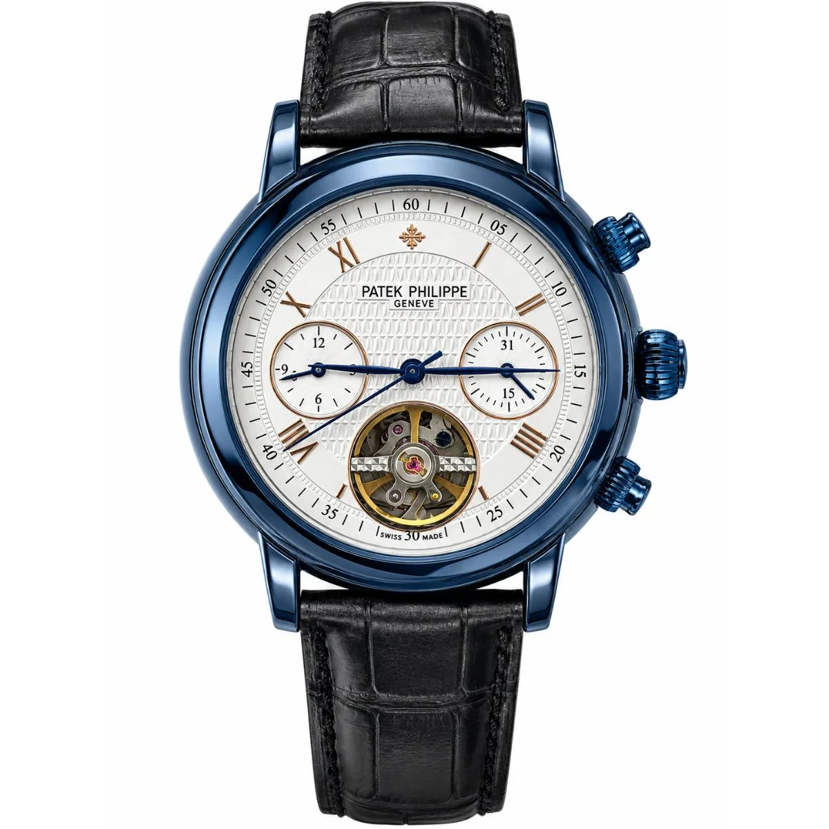 Patek Philippe Luxury Automatic Skeleton Gold-Tone Watch & BLUE LEATHER