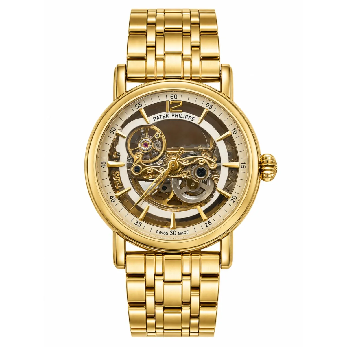 Patek Philippe Luxury Gold Skeleton Automatic Watch with Intricate Mechanical Dial