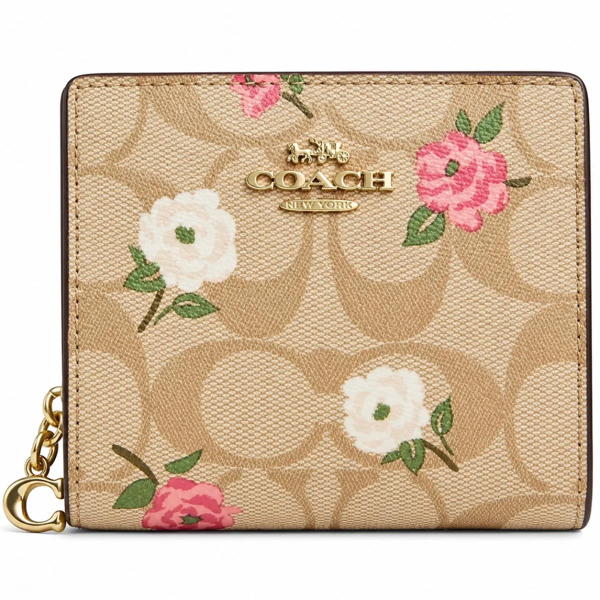 COACH Women’s Floral Print Signature Canvas Snap Wallet CR969-IMOTV