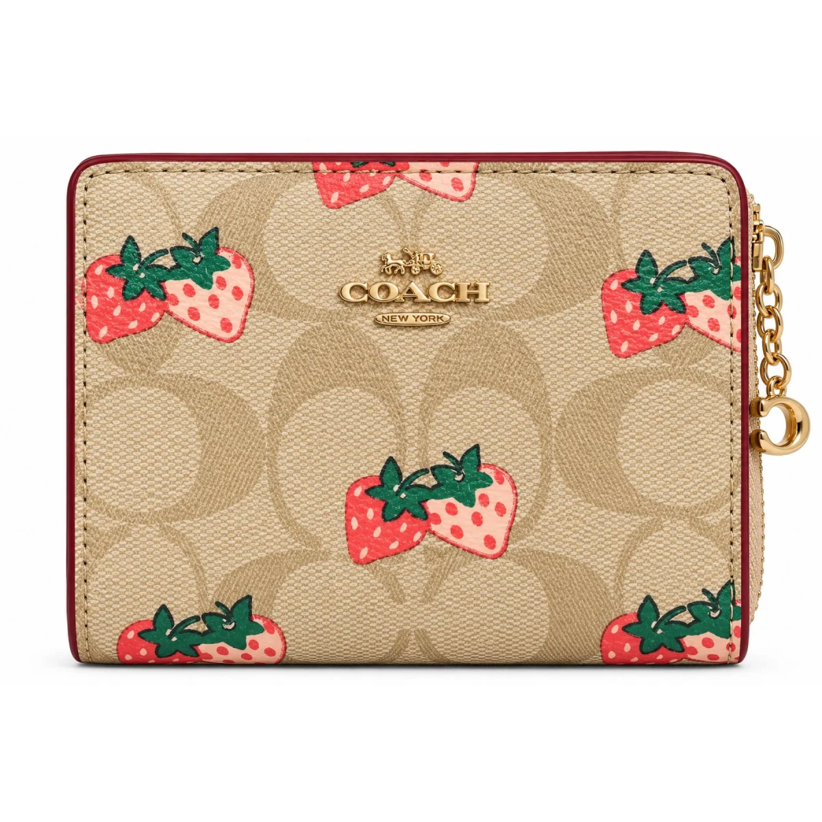 COACH Women’s Strawberry Print Signature Card Holder beige c8605