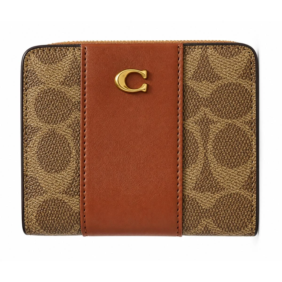 Coach Small Zip Around Wallet – Brown Leather & Signature Canvas CD716 IMQLZ
