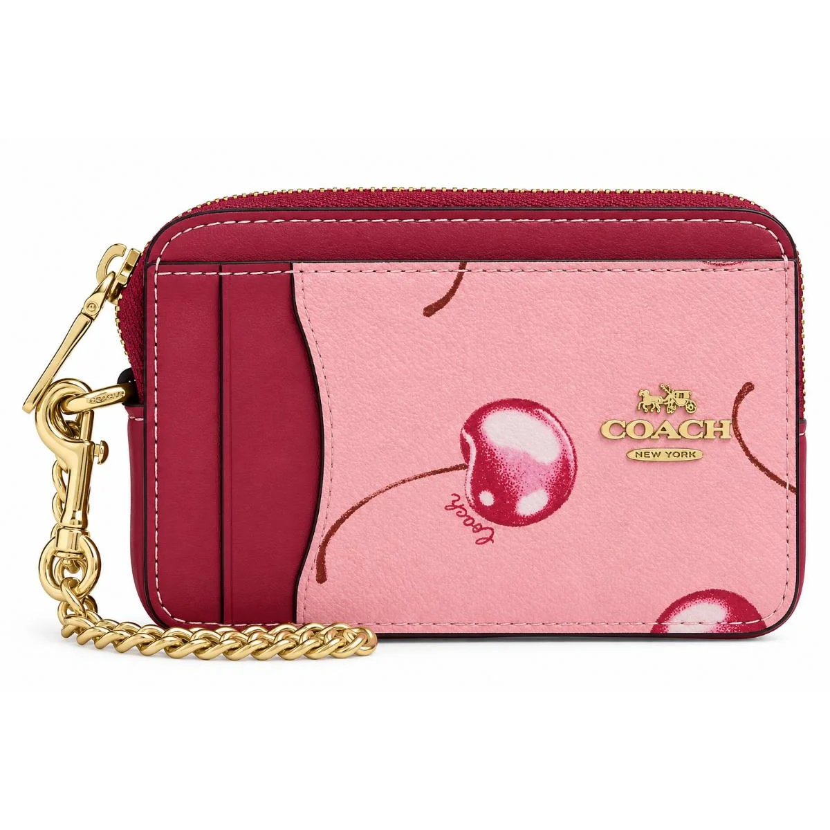 COACH Women’s Signature Cherry Print Zip Card Case CR832 PINK