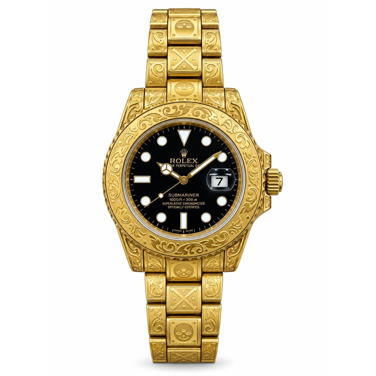 Rolex Submariner Automatic Gold-Tone Black Dial Engraved Luxury Watch