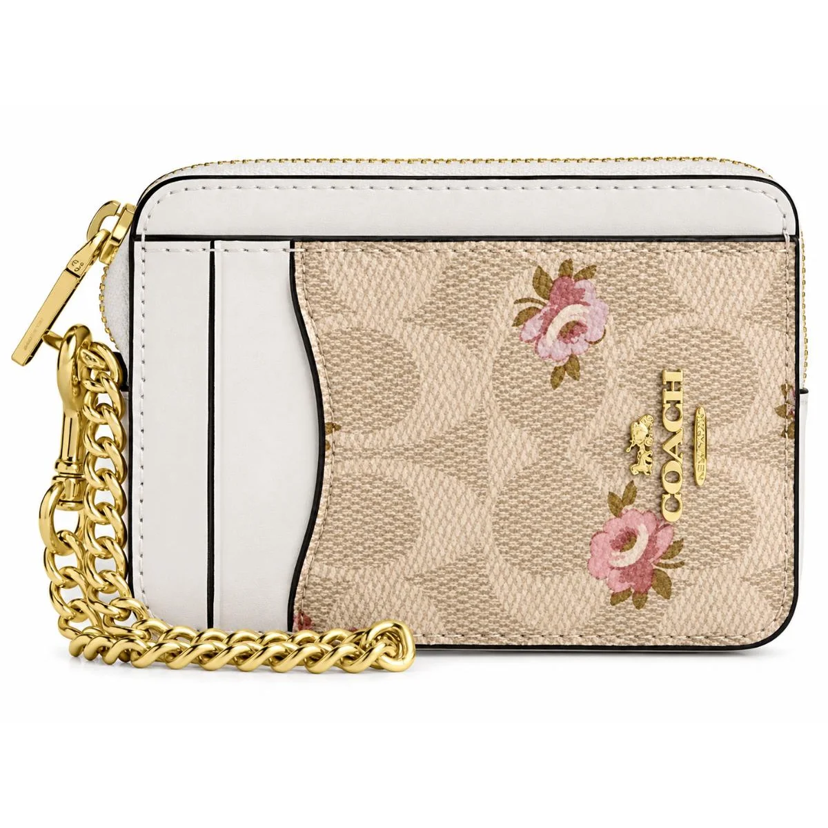 COACH Women’s Signature Floral Zip Card Case CAR25 IMSAS White