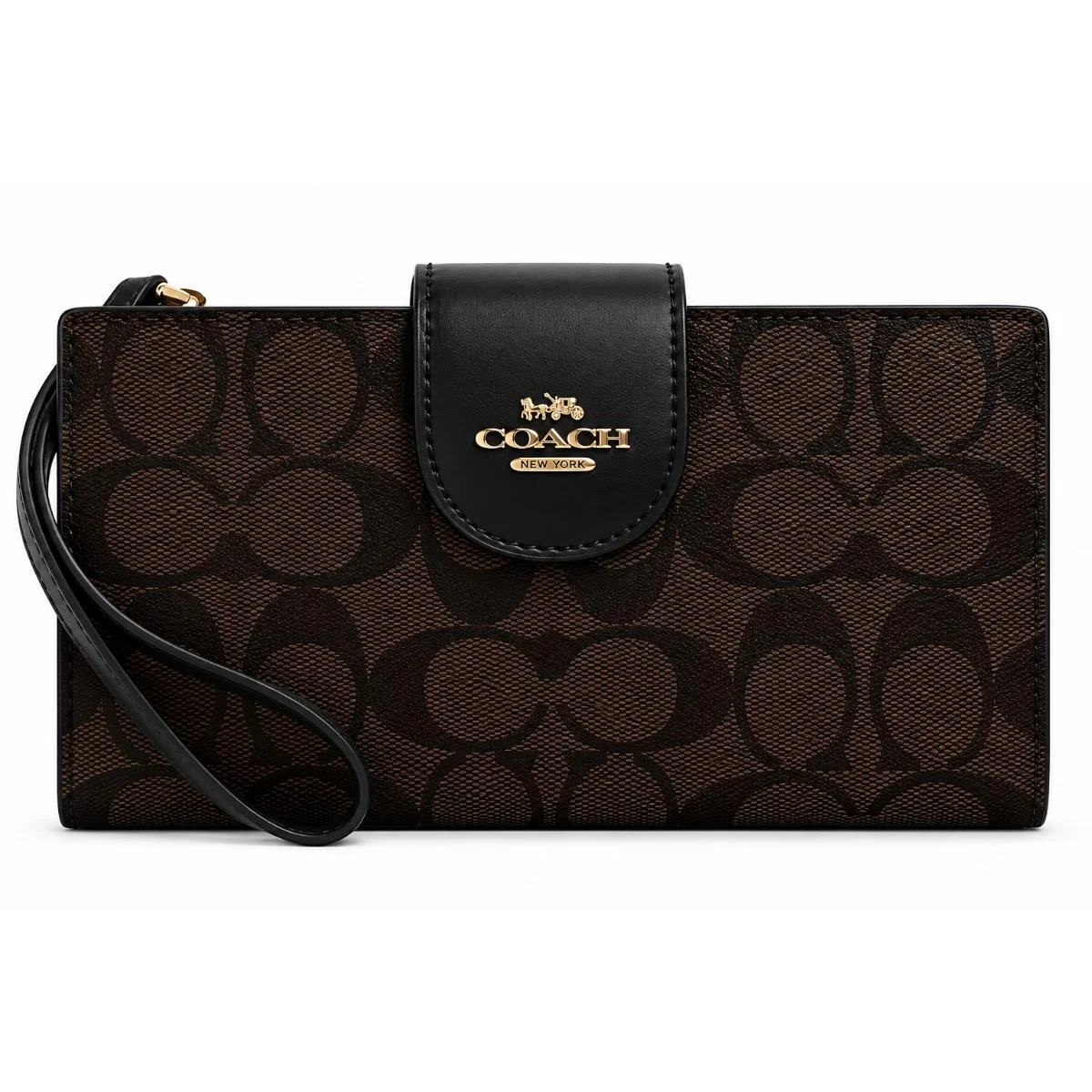 COACH Women’s Signature Canvas Phone Wallet C2874 BLACK & BROWN