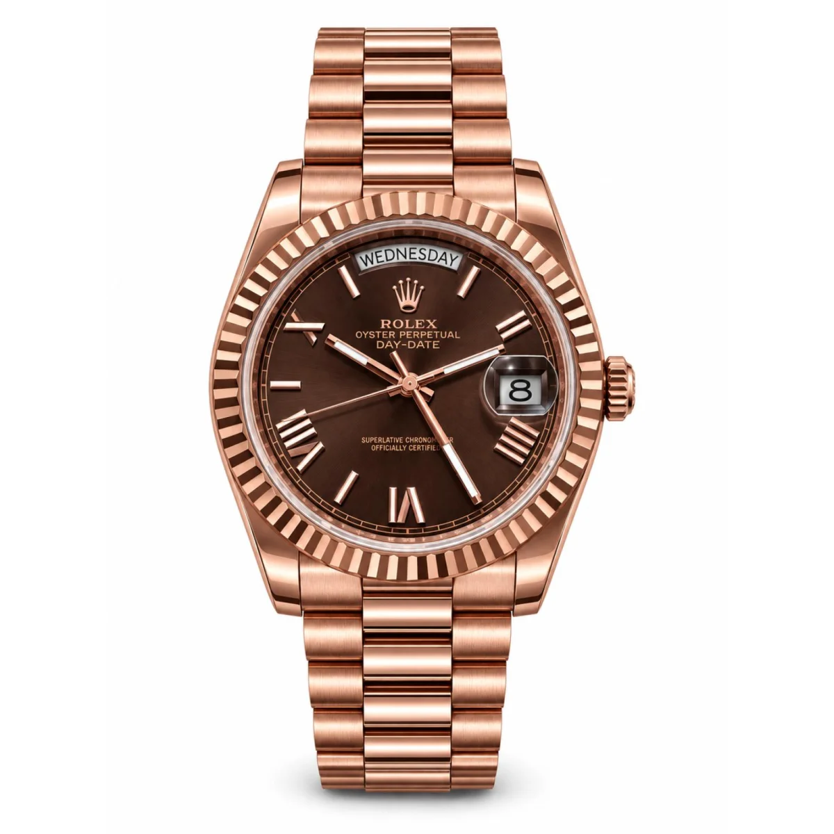 Rolex Day-Date 40 Automatic Rose Gold Brown Dial Fluted Bezel Watch