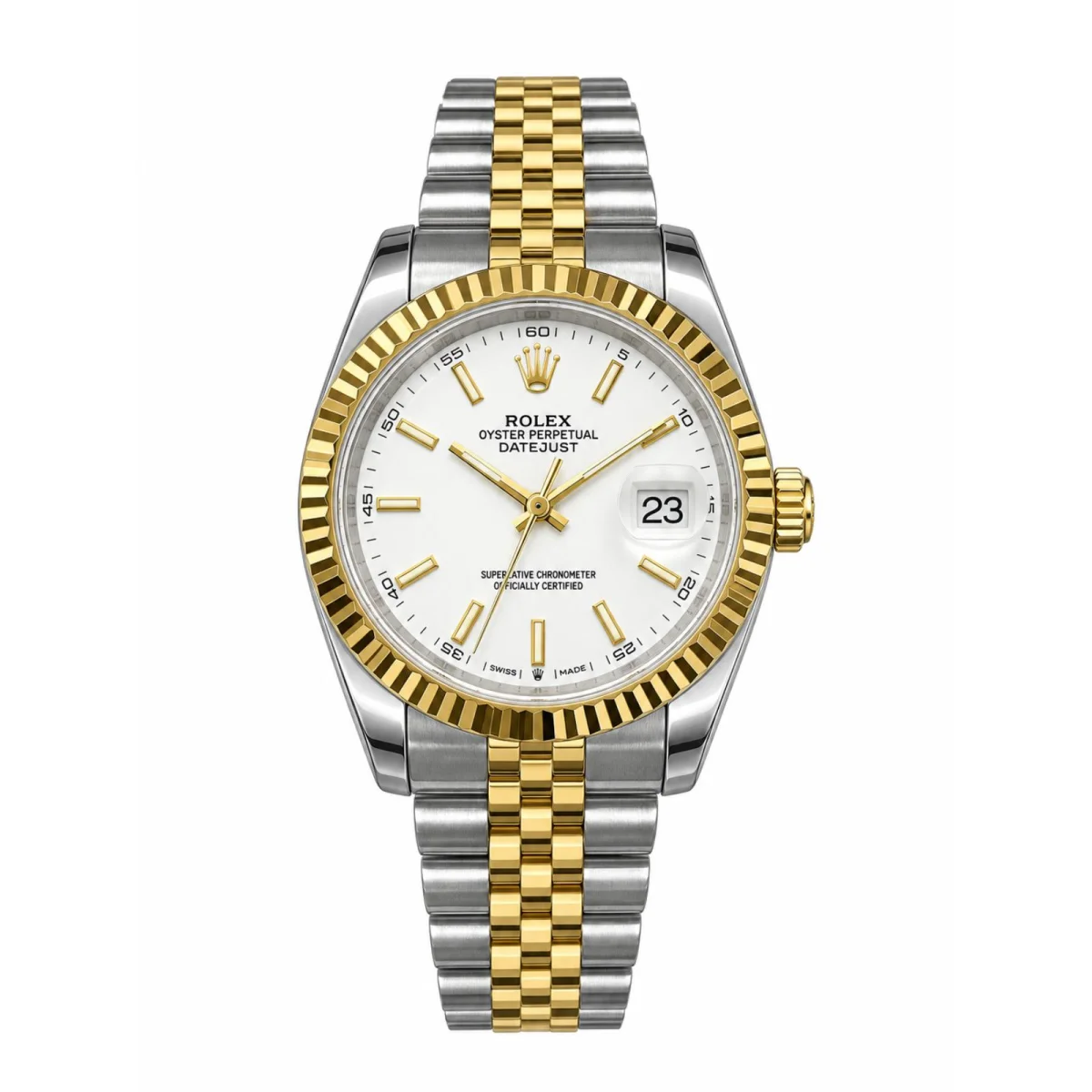 Rolex Datejust Automatic Two-Tone Gold & Stainless Steel White Dial Fluted Bezel Watch