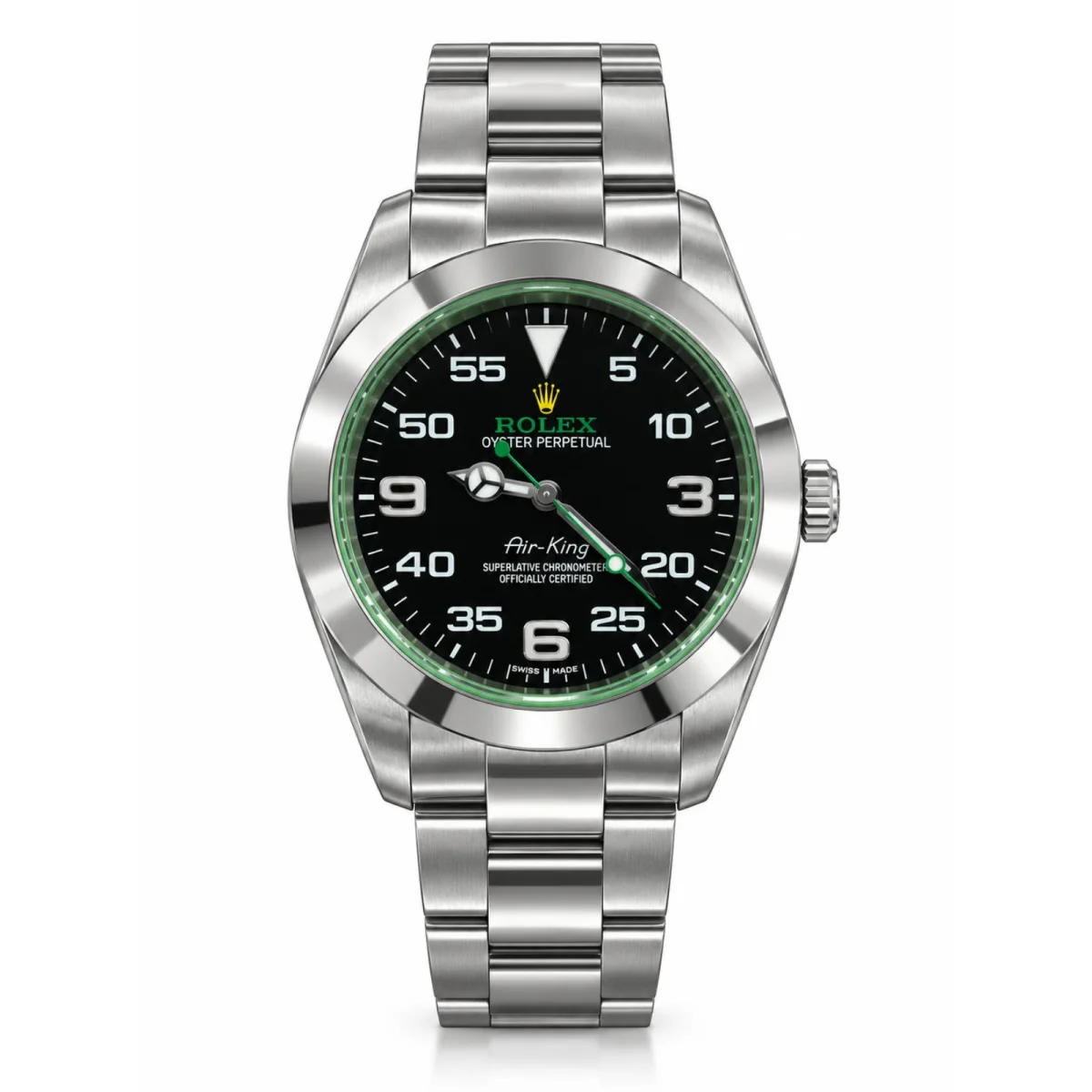 Rolex Air-King Automatic Stainless Steel Black Dial Green Accents Watch
