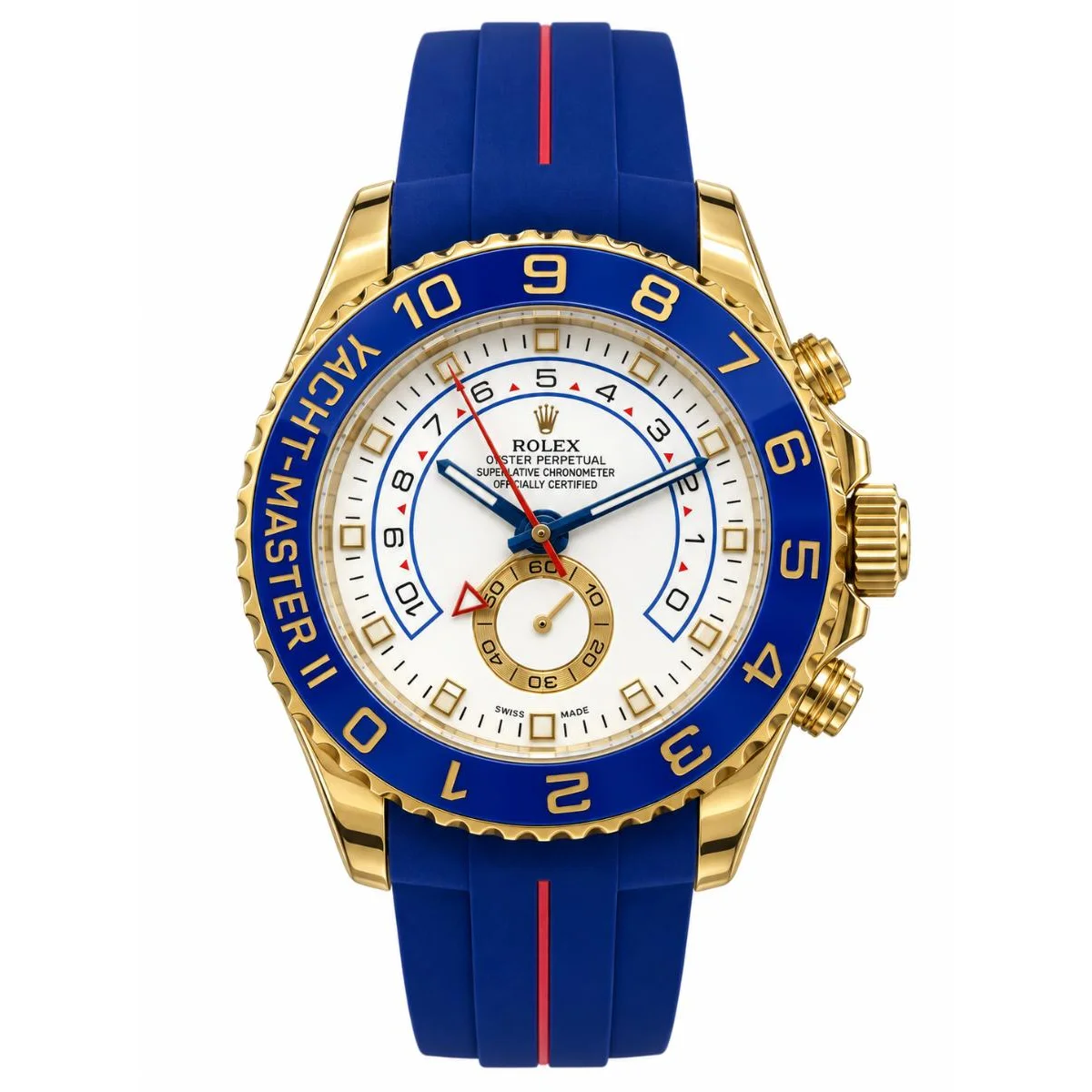 Rolex Yacht-Master II Automatic Gold Blue Bezel White Dial Blue Rubber Strap Watch
