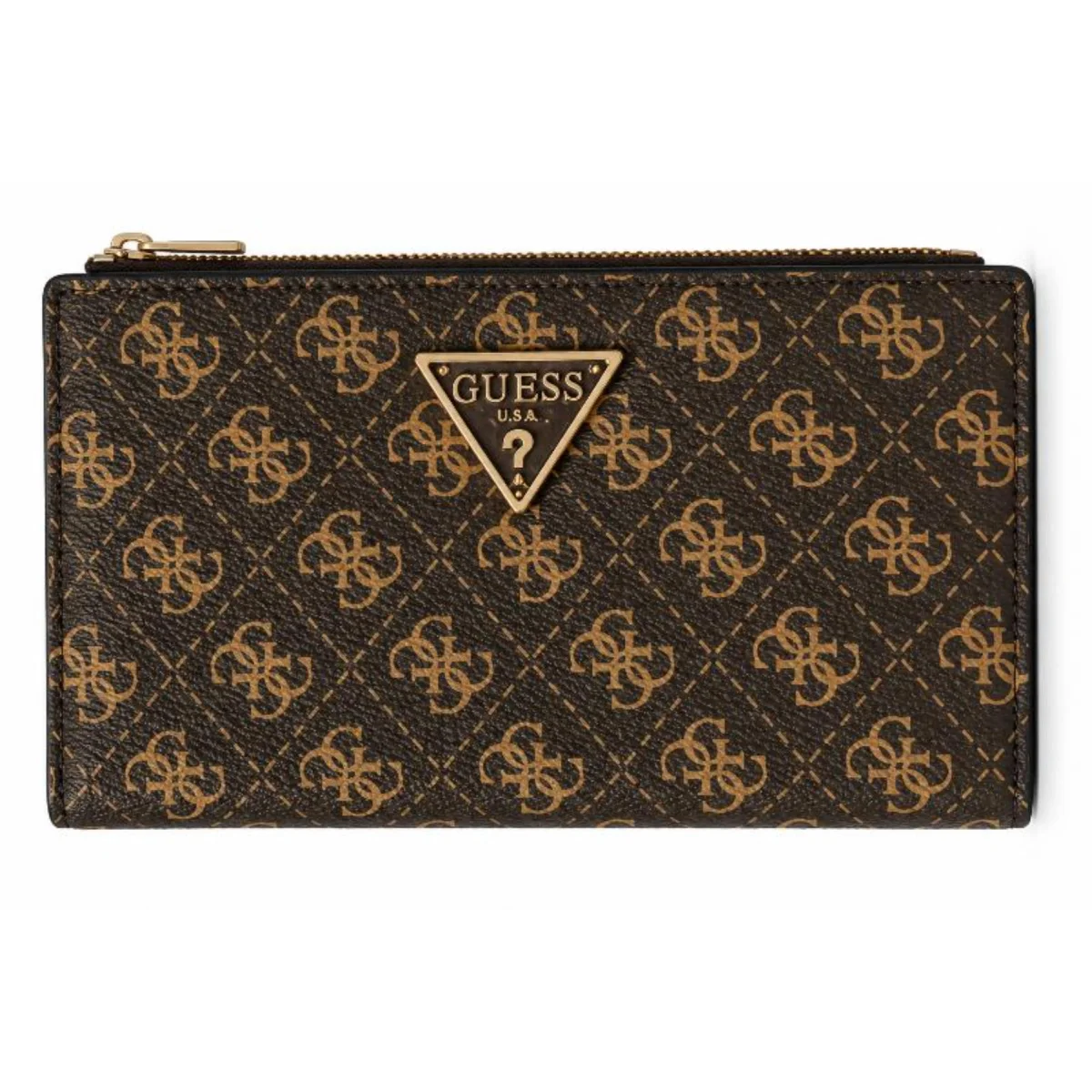 GUESS Brown Monogram Double-Zip Wristlet Wallet for Women