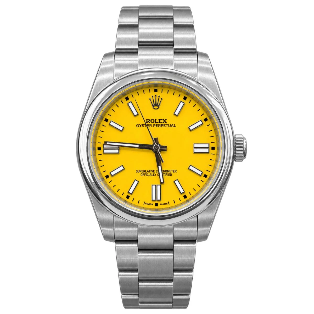 Rolex Oyster Perpetual Watch For Men – Yellow Dial & Silver Bracelet