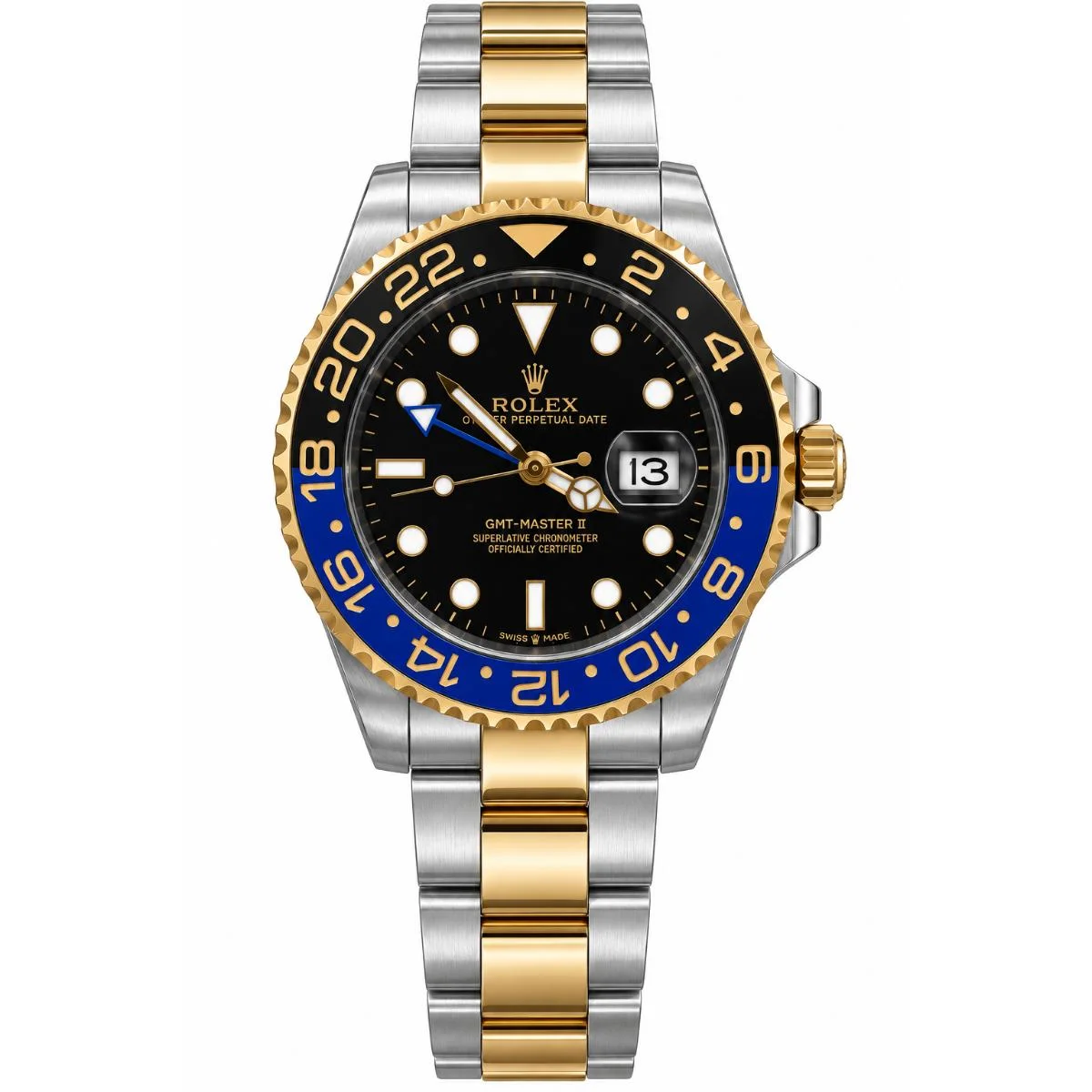 Rolex GMT Master Watch For Men – Black Dial & Silver Gold Bracelet