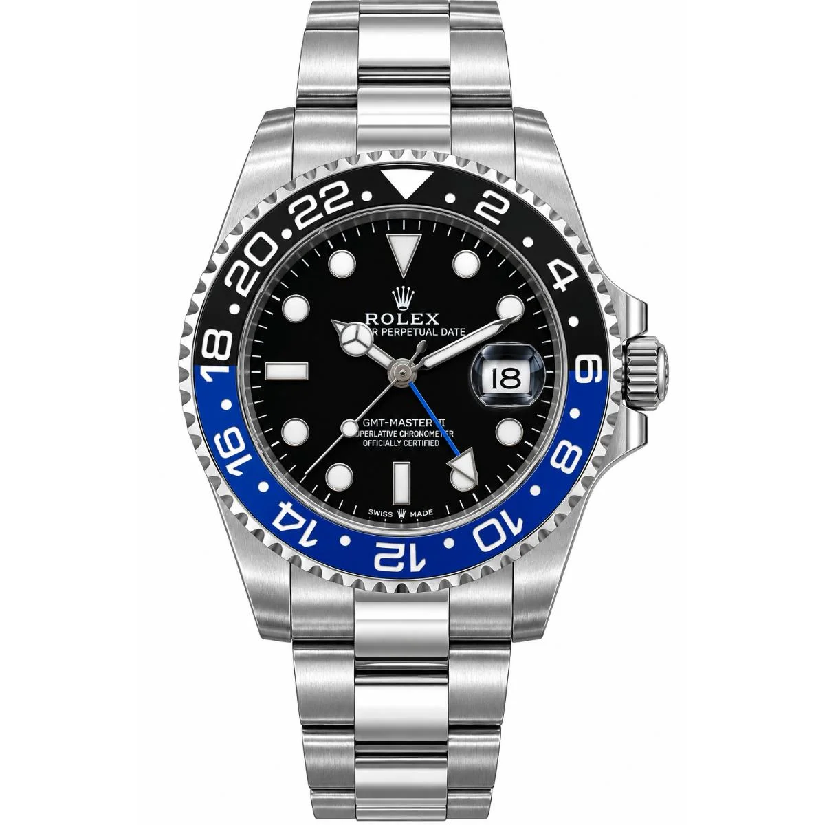 Rolex GMT Master II Watch For Men – Black Dial & Silver Bracelet