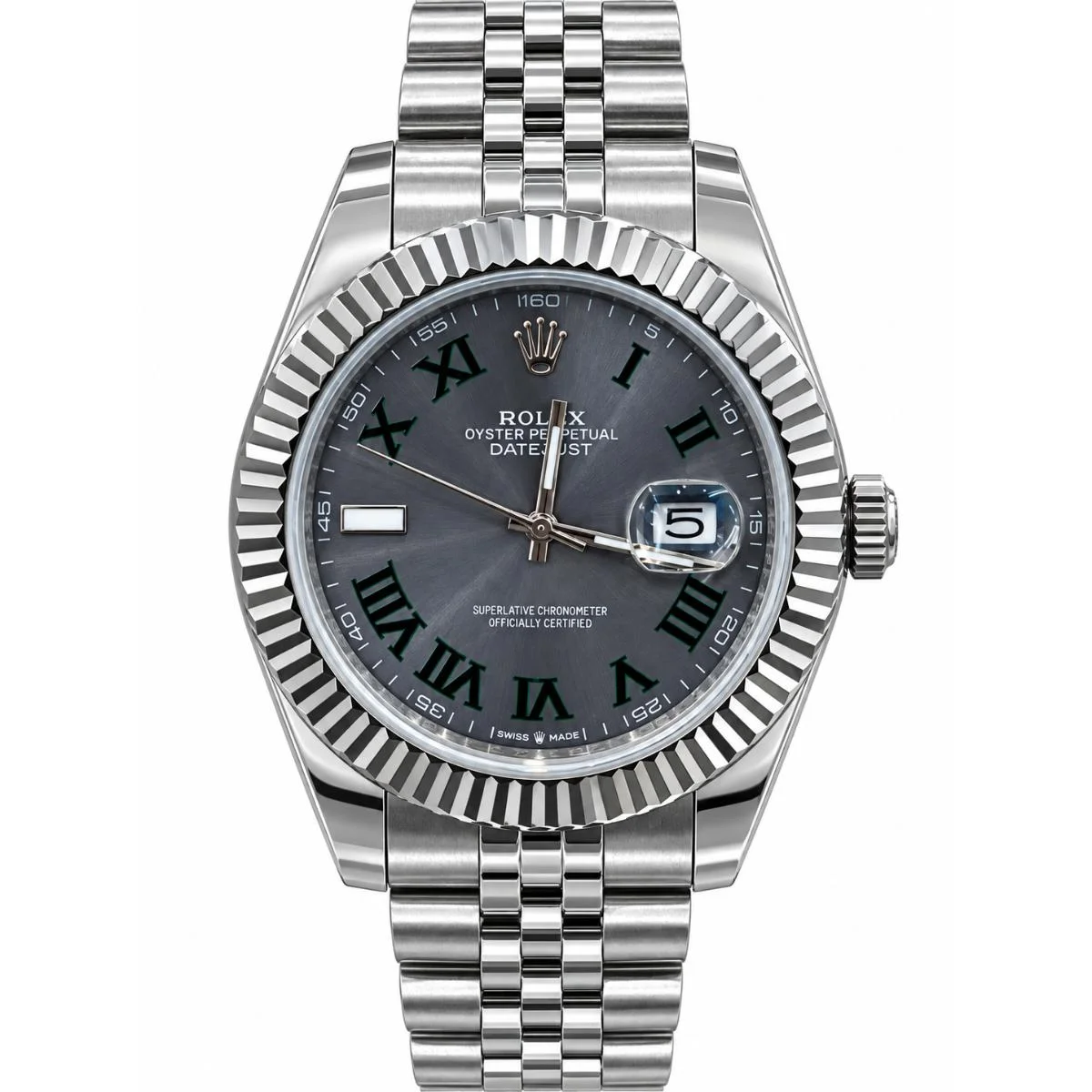 Rolex Date Just Automatic Watch For Men – Gray Dial & Silver Bracelet