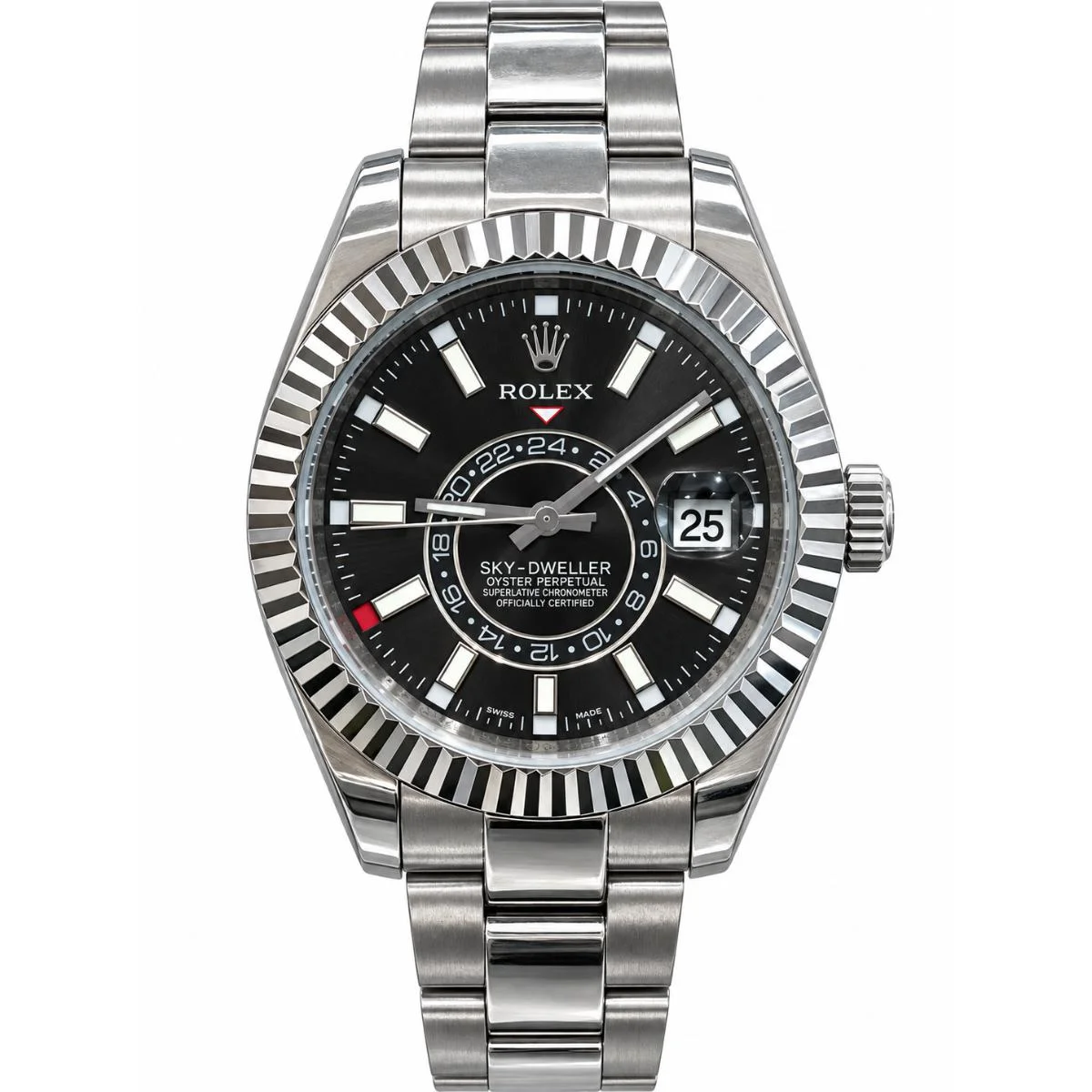 Rolex Sky-Dweller Automatic Watch For Men – Black Dial & Silver Bracelet