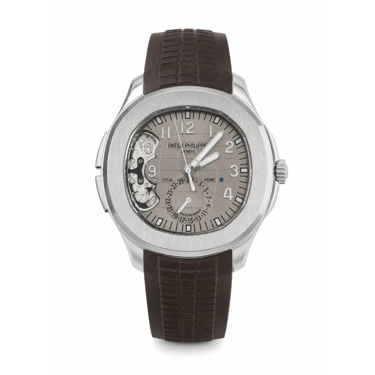 Patek Philippe Aquanaut Advanced Research Automatic Silver-Tone Watch with Brown Rubber Strap