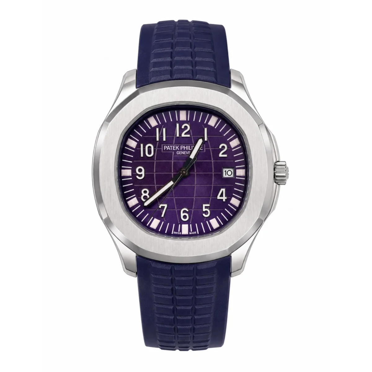 Patek Philippe Aquanaut Automatic Silver-Tone Purple Dial Watch with Purple Rubber Strap