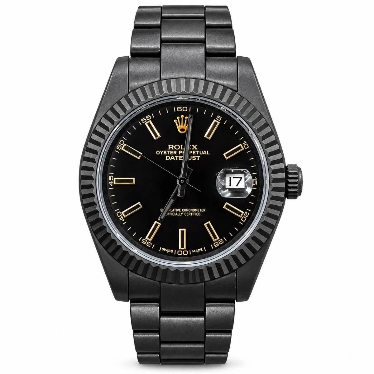 Rolex Datejust Custom Full Black PVD Watch – Gold Details