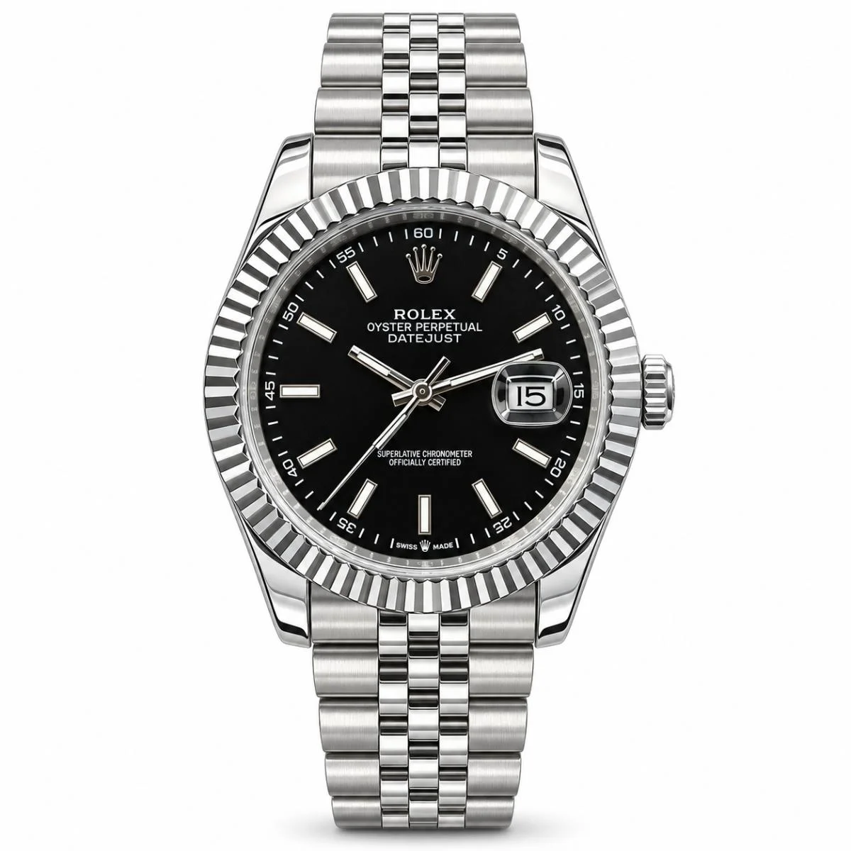 Rolex Date Just Automatic Watch For Men – Black Dial & Silver Bracelet