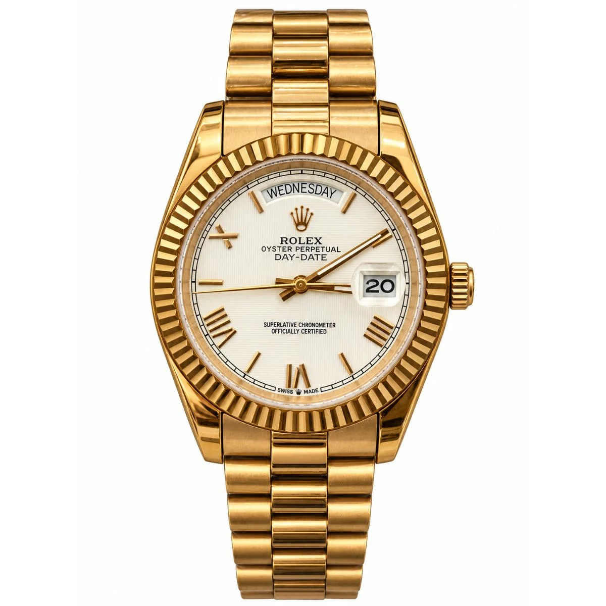 Rolex Day-Date 40mm White Roman Dial Watch For Men