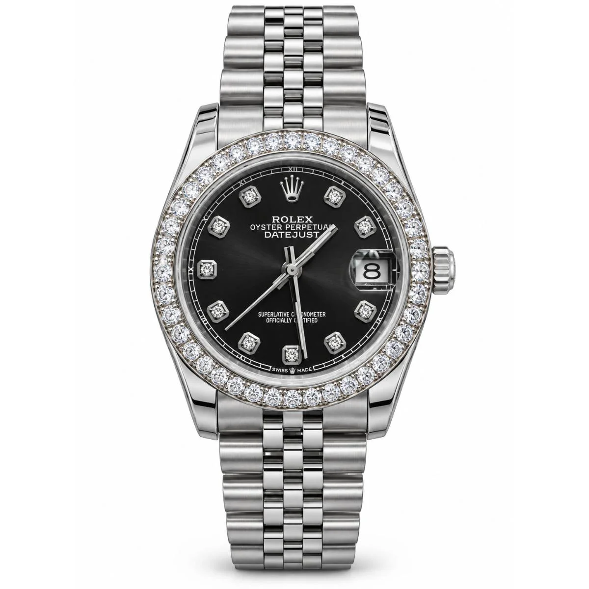 Rolex Datejust 31mm Black Dial Stone-Set Watch For Women