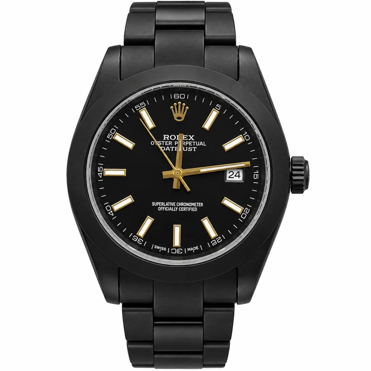 Rolex Datejust Full Black Automatic Watch For Men – Gold Details