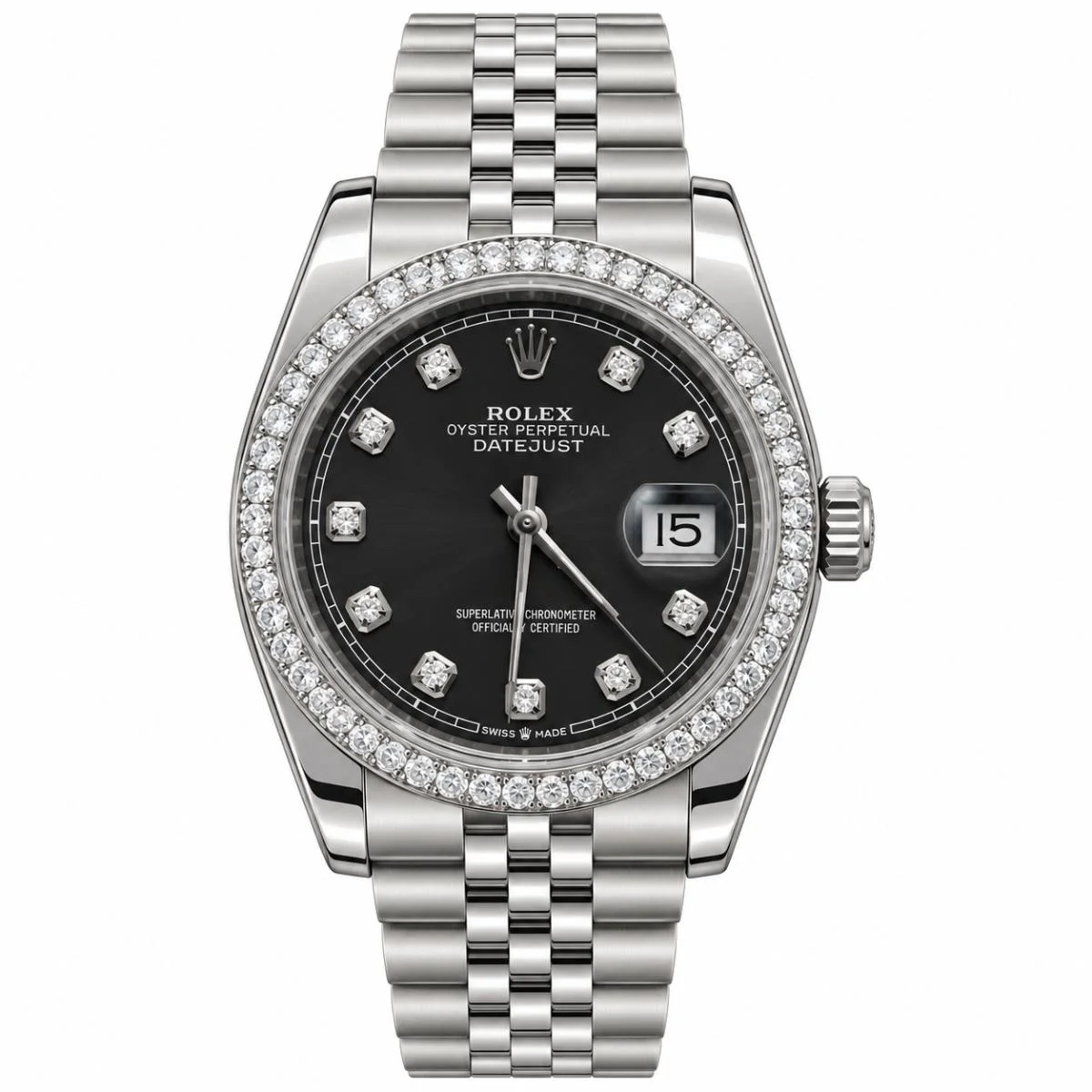 Rolex Datejust 36mm Black Stone-Set Watch For Women