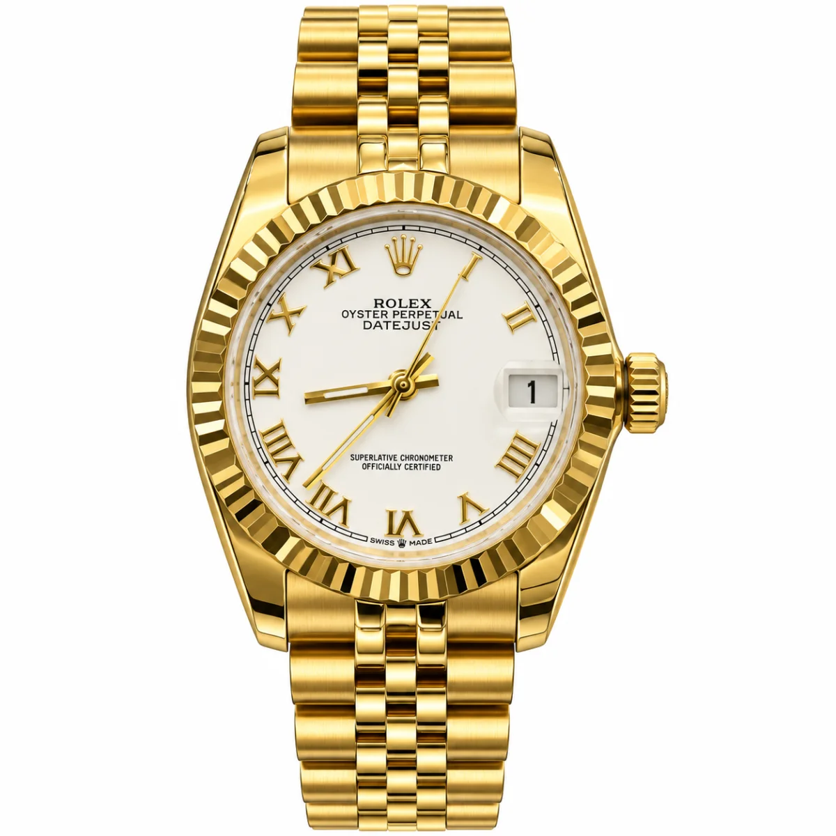 Rolex Datejust 28mm White Roman Dial Watch For Women
