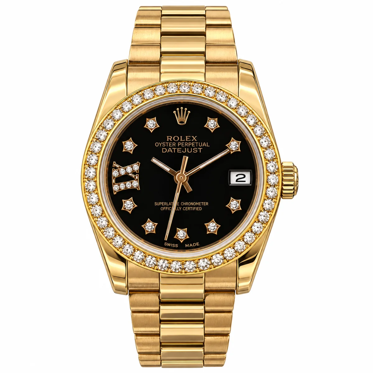 Rolex Datejust Gold Black Stone Dial Watch