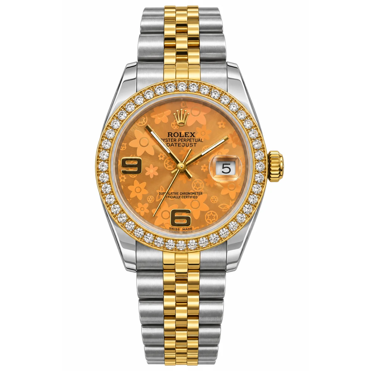 Rolex Datejust 31mm Champagne Floral Dial Watch For Women