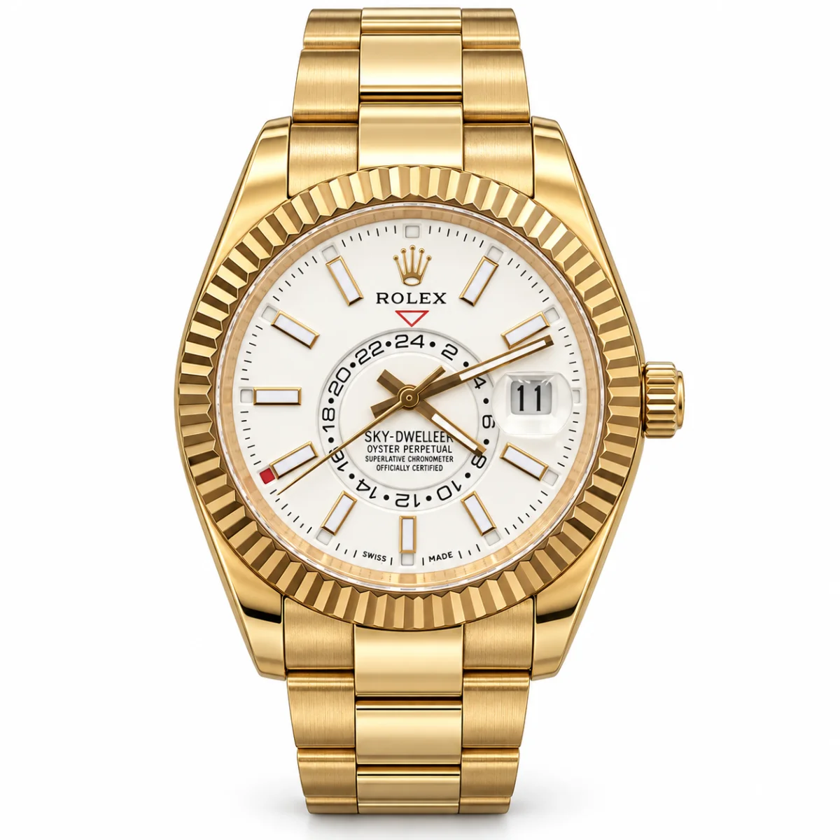 Rolex Sky-Dweller 42mm Gold White Dial Watch For Men