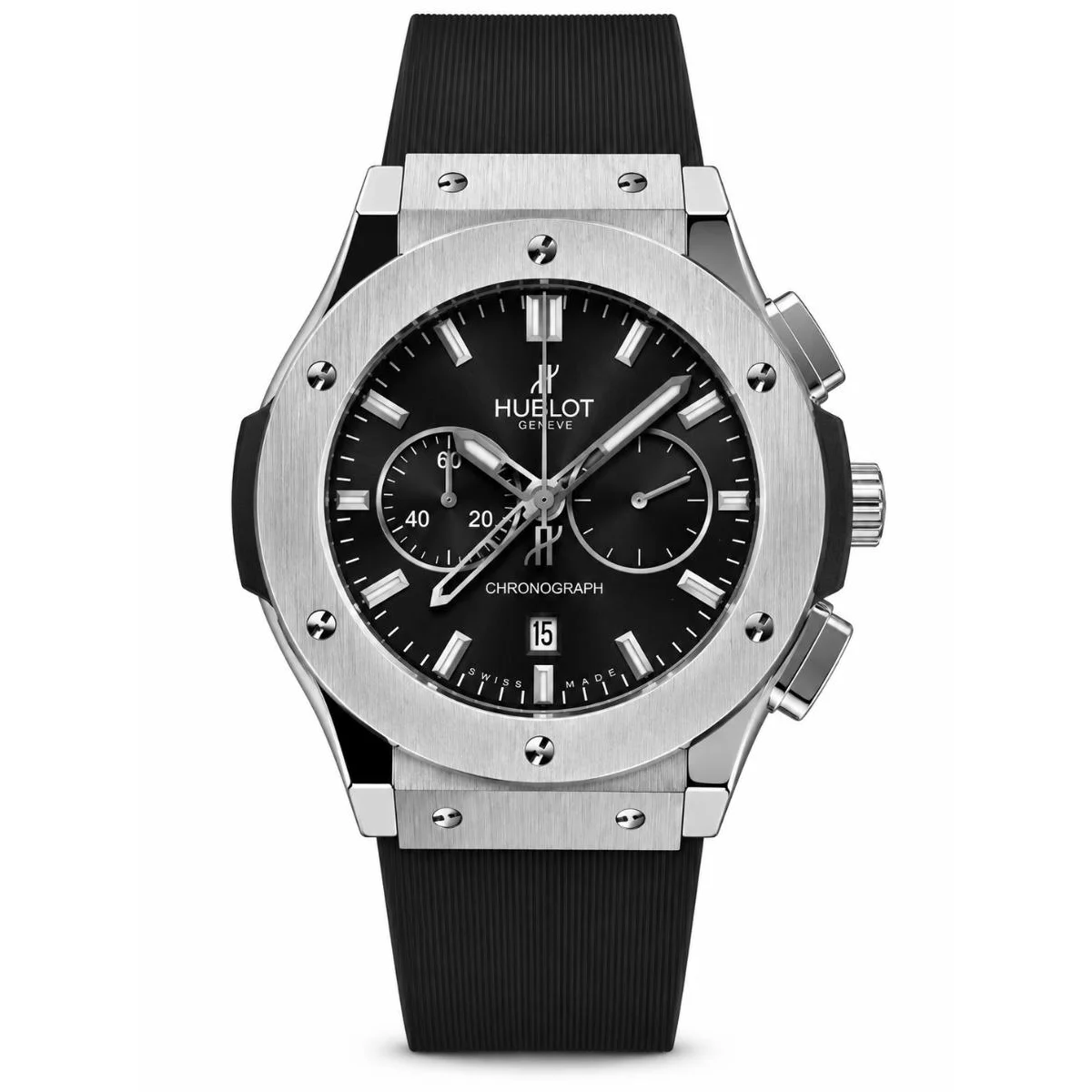Hublot Classic Fusion Chronograph Silver Black Dial Rubber Strap Watch