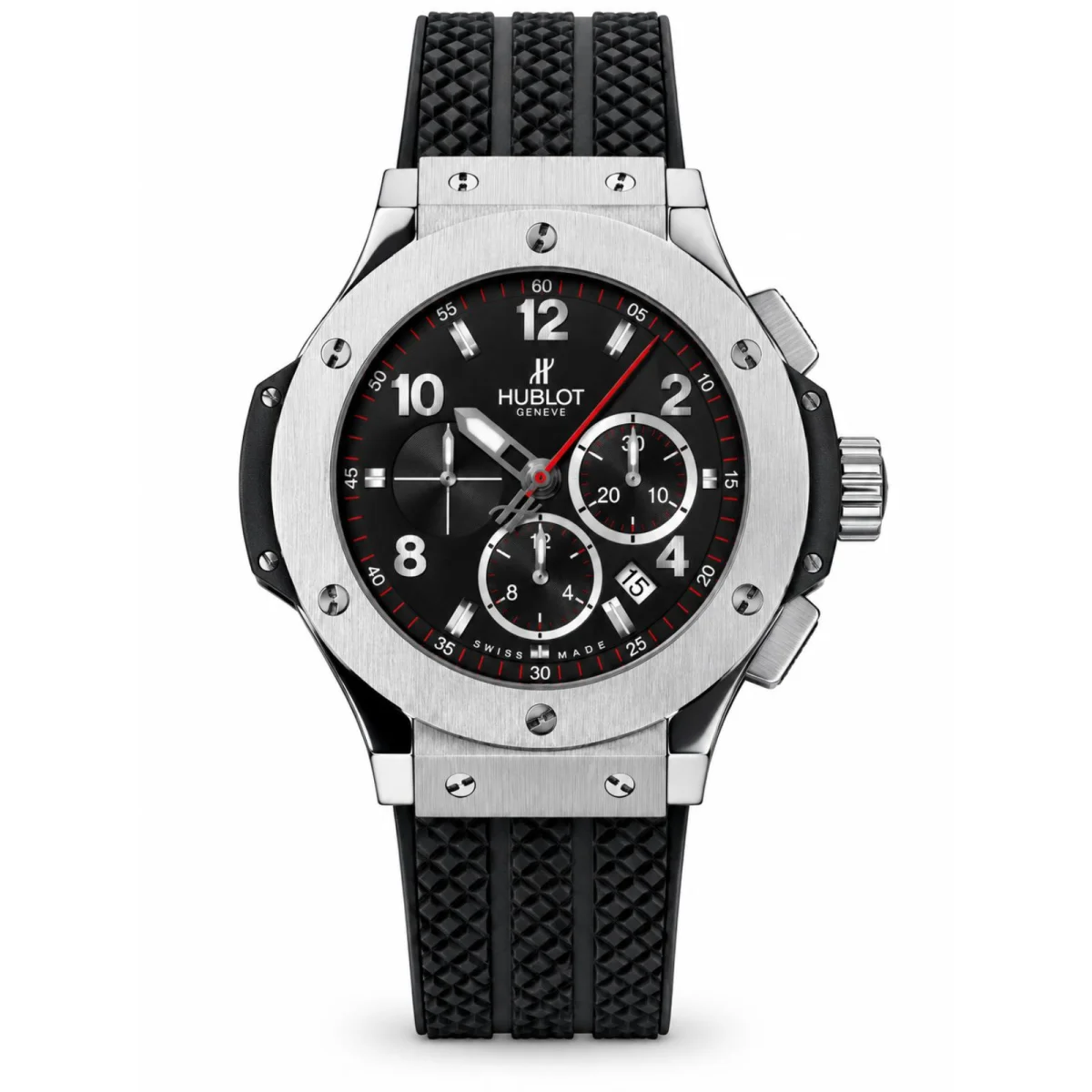 Hublot Big Bang Chronograph Silver Black Dial Black Rubber Strap Watch